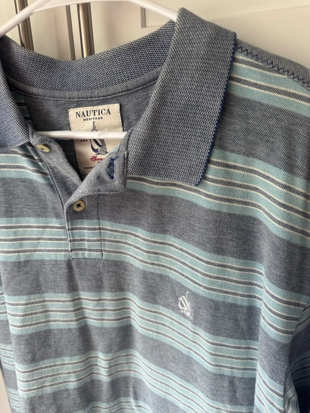 Nautica Light Blue and Blue Horizontal Stripe Polo XL - Picture 2 of 5